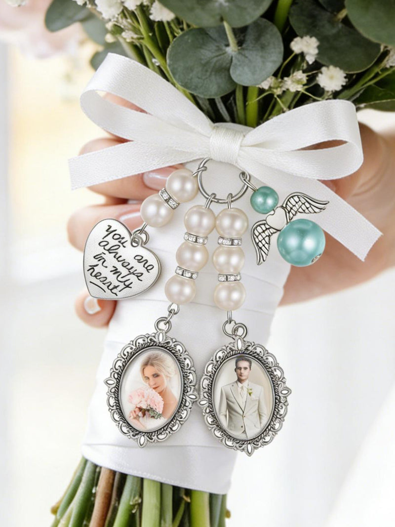Custom Bridal Bouquet Charm with photo, Flowers Bouquet Photo Charm, Memorial Keepsake with Ribbon, Something Blue Bride Gifts FLOWER DELIVERY