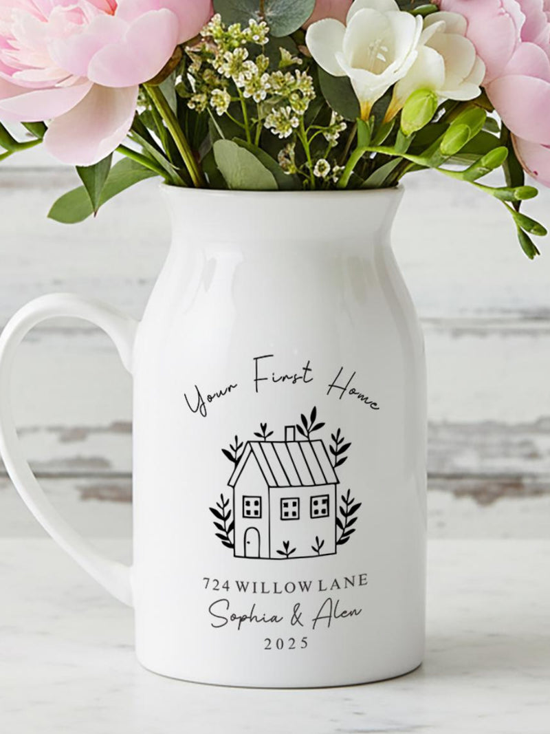 Personalized First Home Flower Vase, New Home Gift for Couple, Housewarming Moving In Keepsake, Custom Vase for Homeowners house warming flower