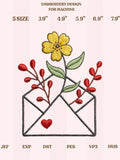 Love Letter Embroidery Design, Floral Envelope Machine Embroidery File, Romantic Flower Mail Digital Download, Valentine Embroidery Love Romance Flower