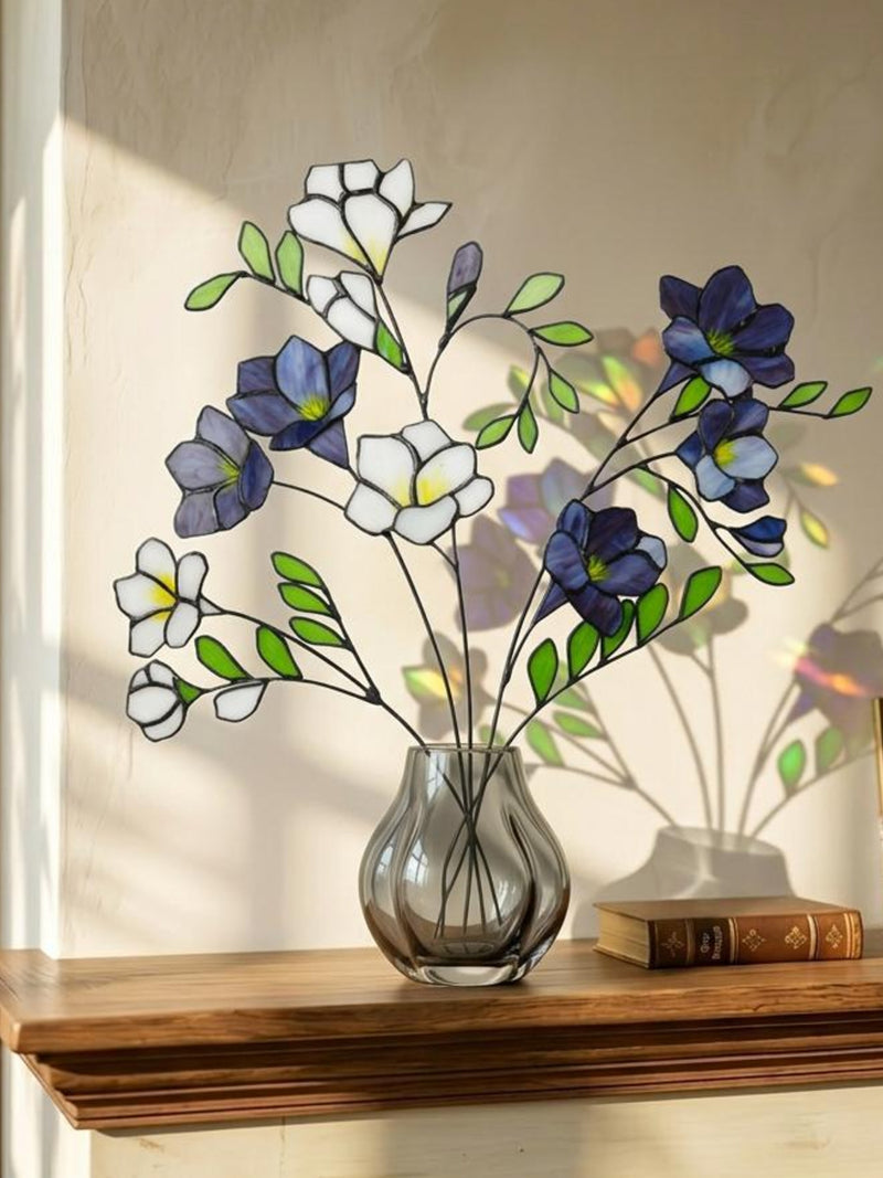 Stained Glass Freesia Flower Bouquet | Handmade Floral Suncatcher | MotherÕs Day Gift for Mom | Forever Flower Home Decor house warming flower