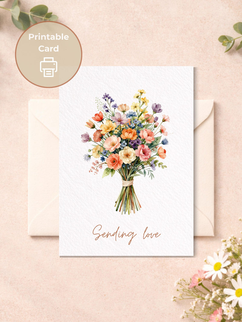 Printable Sympathy Card, Colorful Floral Condolence Greeting (Digital Download) sympathy flower