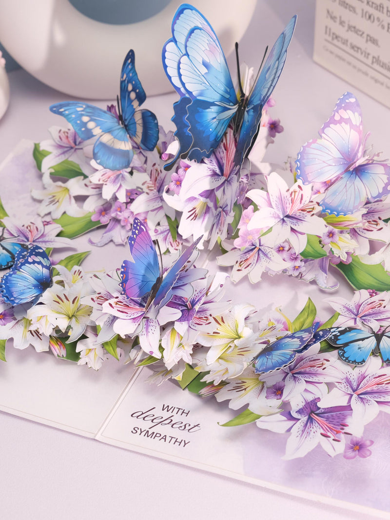 Lily and Butterfly Sympathy Pop Up Card 3D Condolence Card 6x8 Memorial Bereavement Floral Card sympathy flower