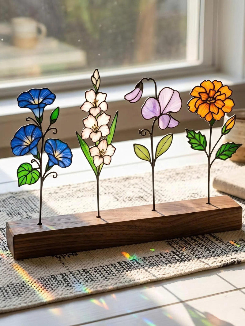 Stained Glass Birth Month Flower Ð Handmade Window Gift for Mom, Wife, Her Ð Birthday Floral Sun Catcher Decor birthday flower
