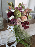 Artificial Wedding Bouquet Orchid Anthurium, Burgundy Dahlia Bridal Bouquet, Modern Romantic Bouquet, Luxury Flowers Wedding Decor Bouquet