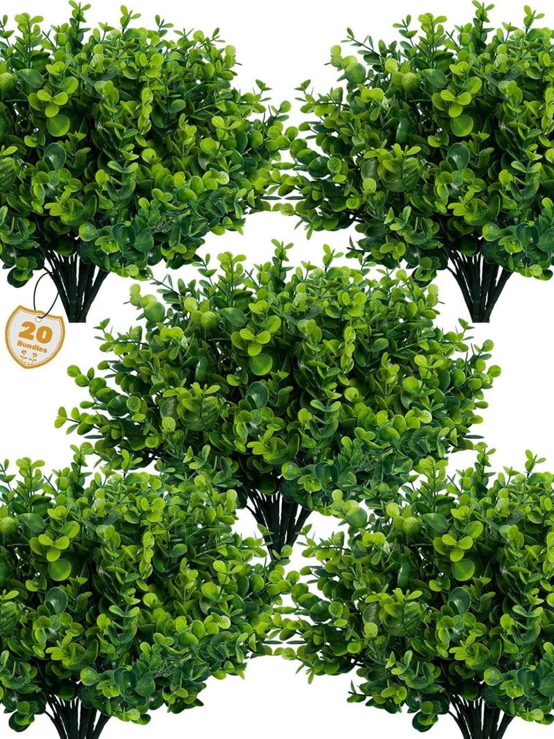 Artificial Greenery Plants Ð UV Resistant Boxwood Shrubs, 20 Bundles for Indoor & Outdoor DŽcor faux plants