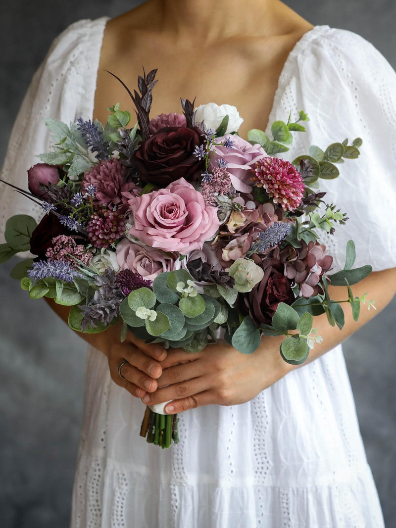 Mauve Silk Wedding Bouquet, Artificial Floral Arrangement silk flower