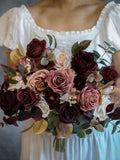 Toffee & Burgundy Wedding Bouquet, Artificial Floral Keepsake, Faux Flowers Bouquet
