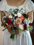 Burgundy & Blush Pink Silk Flower Bouquet, Artificial Neutral Bridal Blooms wedding flower