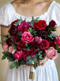 Jewel Tone Artificial Flower Bouquet, Silk Wedding Roses Bouquet