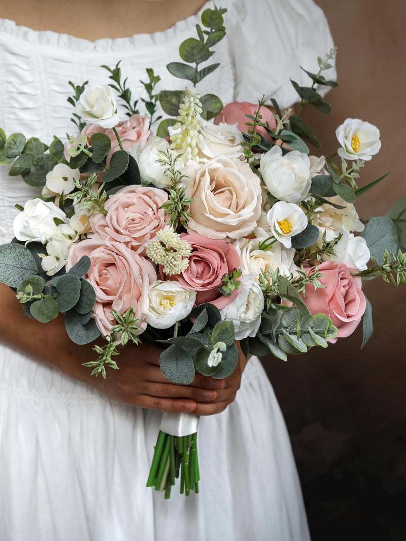 Dusty Pink Artificial Wedding Bouquet, Silk Flower Bridal Bouquet Bouquet
