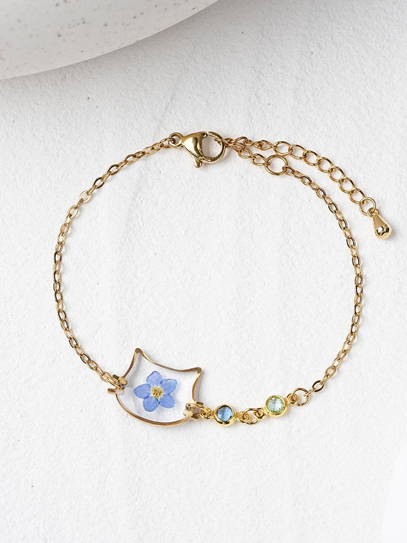 Forget Me Not Flower Cat Memorial Bracelet, Custom Birthstone Cat Loss Jewelry, Sympathy Gift, Pet Loss Gift, Cat Remembrance Gift for Her sympathy flower