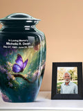 Purple Butterfly Cremation Urn for Human Ashes, White Flower Memorial Urn, Personalized Funeral Urn, Decorative Custom Urn, Sympathy Gift sympathy flower