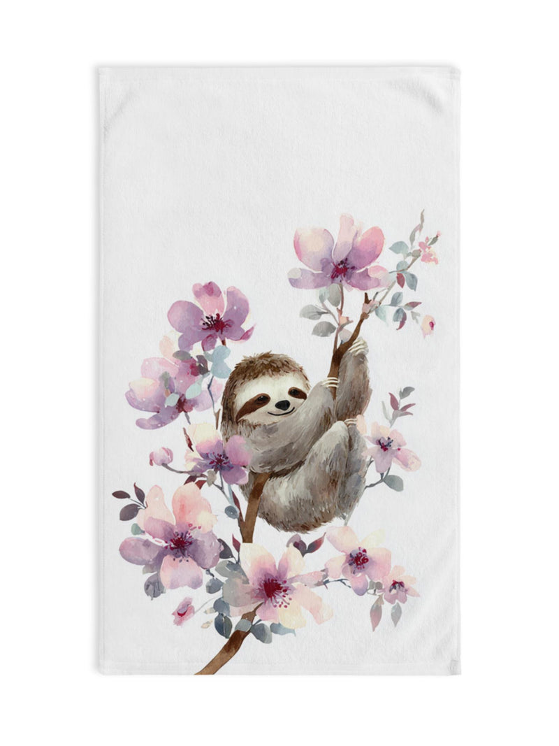 Sloth in a Flower Tree Hand Towel White and Purple Soft Kitchen Towel Bathroom Decor Gift Idea Home Decors House Warming Present house warming flower
