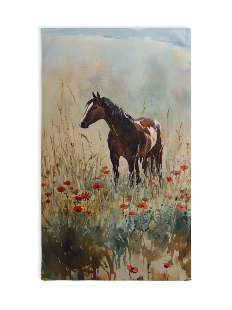Dark Brown Horse Hand Towel Red Flowers Soft Kitchen Towel Bathroom Decor Gift Idea Home Decors House Warming Present house warming flower