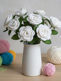 Crocheted White Roses Bouquet, Yarn Flower Arrangement Bouquet