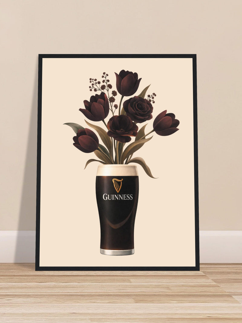 Guinness & Tulip Art Print, Moody Floral Art, Trendy Kitchen, Alcohol Print, Whimsical Kitchen Wall Decor, House Warming Gift A1/A2/A3/A4/A5 house warming flower