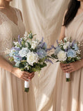 Blue and White Rose Lavender Bridal Artificial Bouquet: Boho Purple Light Blue Eucalyptus Wedding wedding flower