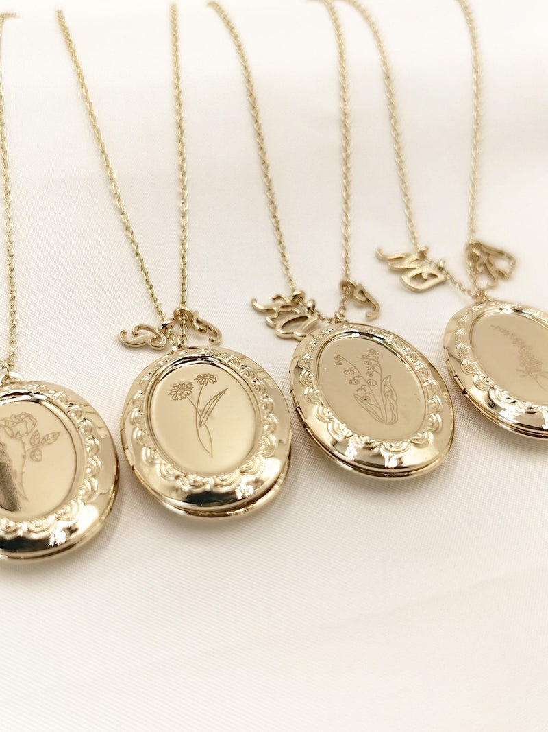 2 3 4 Initial Necklace, Birth Flower Locket, Family Letter Keepsake, 18K Gold Plated ANNIVERSARY
