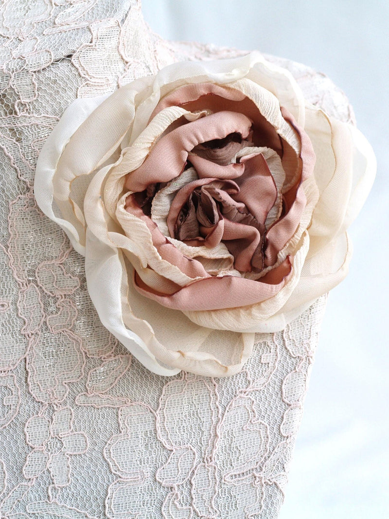 Ombre Beige Brown Silk Flower Brooch: Ivory Fabric Flower Pin, Floral Hair Clip silk flower