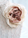 Ombre Beige Brown Silk Flower Brooch: Ivory Fabric Flower Pin, Floral Hair Clip silk flower