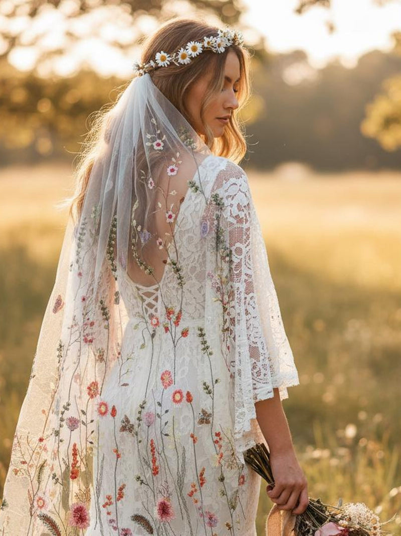Wildflower Bridal Veil, Floral Wedding Veil, Boho Flower Veil, Garden Wedding Nature Inspired Bridal Hair Accessories wedding flower