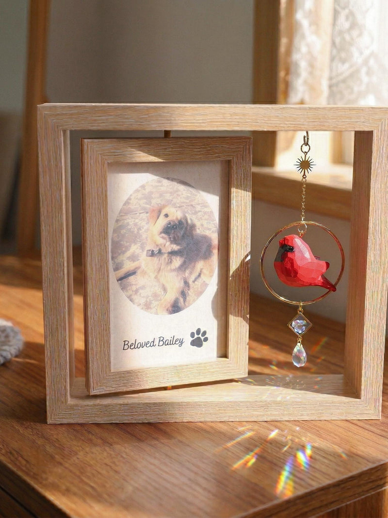 Custom Pet Photo Memorial Plaque, Cardinal Bird Suncatcher, Forget Me Not Pressed Flowers, Pet Memorial Gift sympathy flower