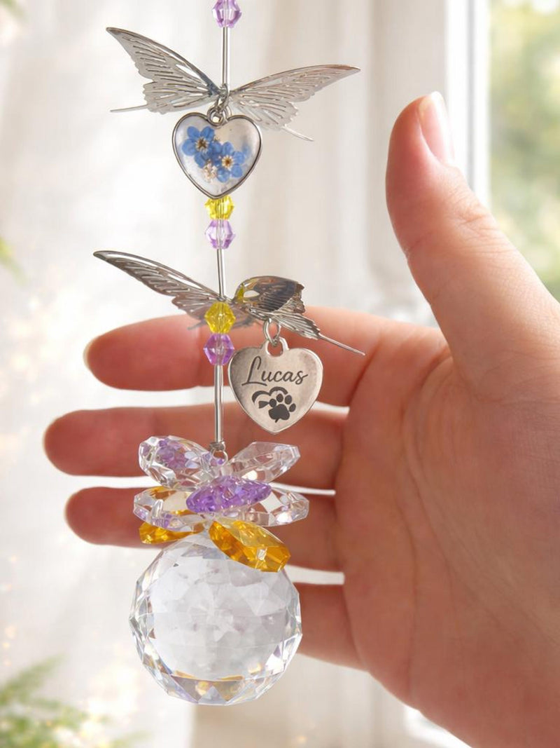 Personalized Pet Memorial Suncatcher, Butterfly Crystal Window Hanging, Forget Me Not Flower Charm, Custom Name Gift, Sympathy Loss Decor sympathy flower