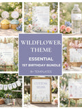 Wildflower First Birthday Bundle, Wild One Birthday Party Decor Set, Floral Butterfly Garden Decorations, Printable Flower Party Set, sb185 birthday flower