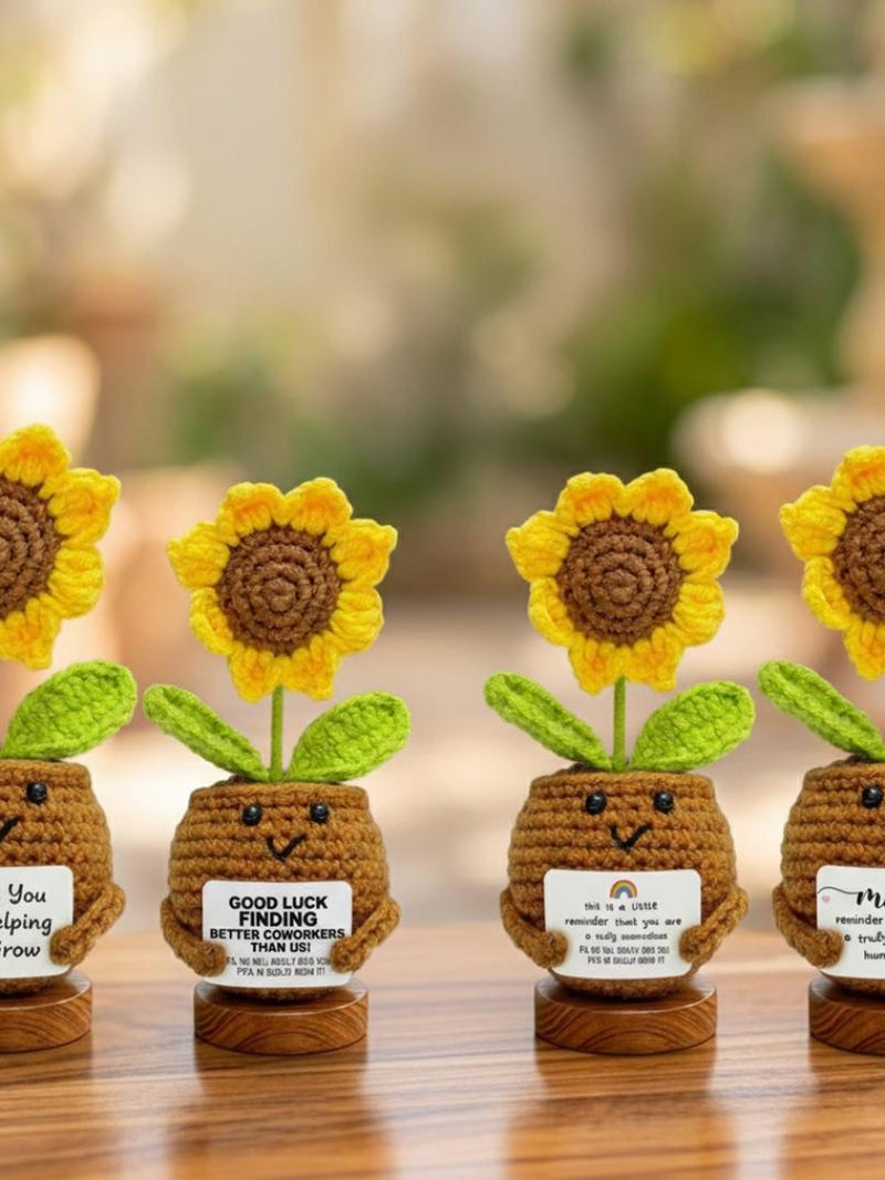 Handmade Crochet Sunflower with Message Card, Desk Decor Keepsake Flower house warming flower