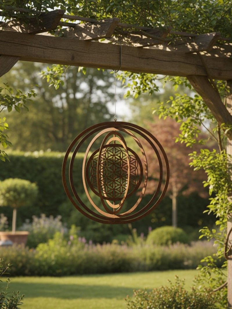 Flower of Life Wind Spinner, Sacred Geometry Garden Decor, Metal Outdoor Hanging Ornament sympathy flower