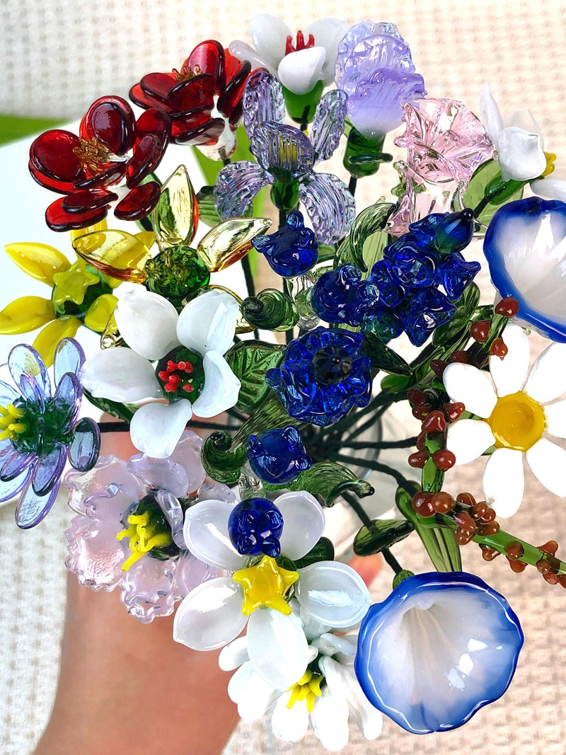 Beautiful Glass Birth Flower Bouquet,Handmade  Glass Birth Month Flowers,Glass Carnation,Poppy,Birthday,Birthday Gift,Gift for mom,her ANNIVERSARY