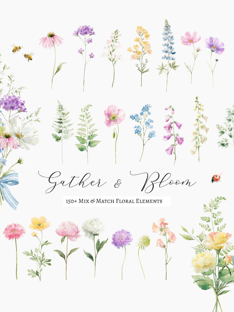 130+ Build Your Own Floral Bouquet png, Birth Month Flowers Clipart, Watercolor Flower Bundle, Wedding Invitation DIY, Spring flower clipart birthday flower