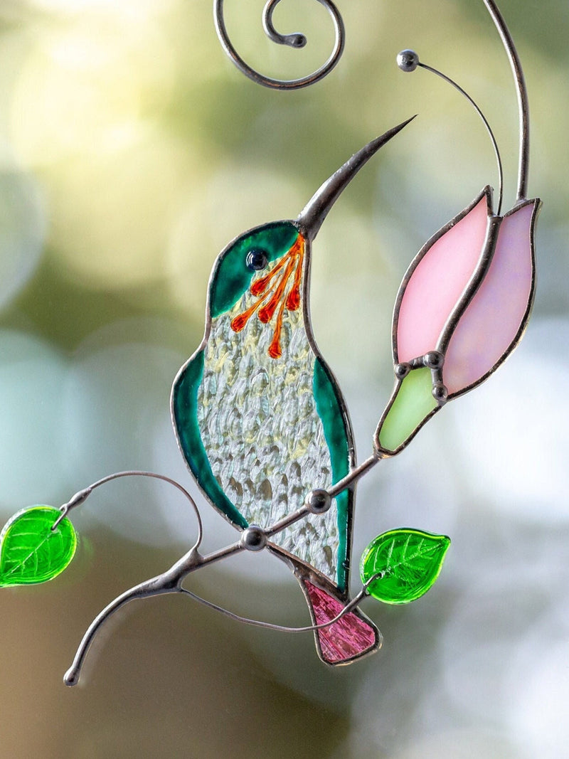 Hummingbird stained glass window hangings Grandma gift Custom stained glass flower suncatcher Mothers day gifts Cardinal ornament birthday flower