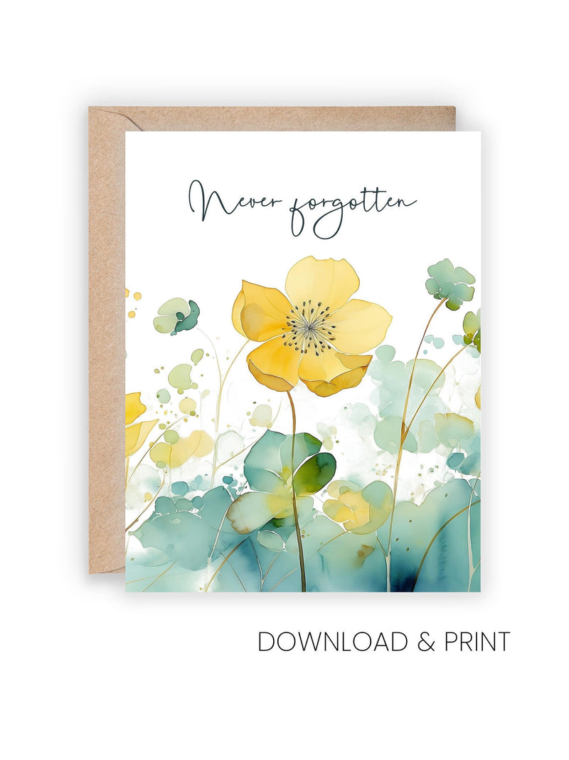 Printable Sympathy Card: Watercolor flowers condolences (Sizes 5x7 & A2, Digital Download) sympathy flower