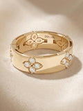 14k Solid Gold Lab Diamond Wedding Band for Women | Thick Cross Eternity Anniversary Ring | Clover Flower Gold Jewelry ANNIVERSARY