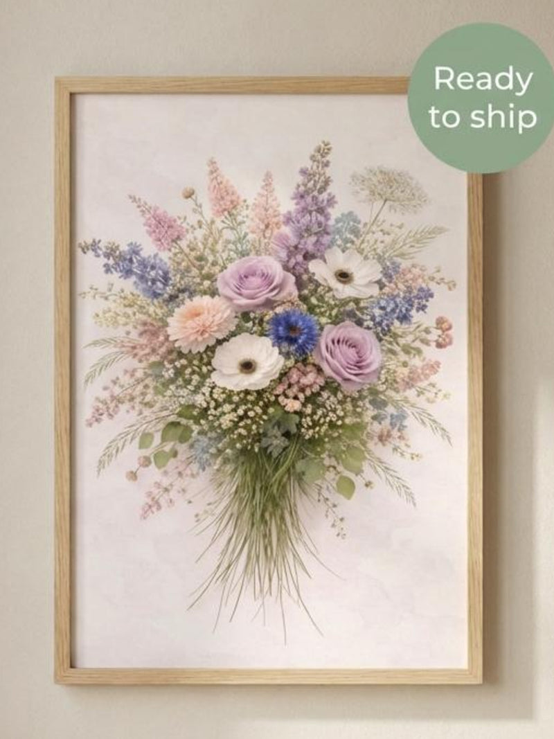 Photo Print Gift for Grandma, Watercolor Floral Illustration ,Birth Flower, Personalized Anniversary Gift for Her, Wildflower Wall Art sympathy flower