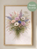 Photo Print Gift for Grandma, Watercolor Floral Illustration ,Birth Flower, Personalized Anniversary Gift for Her, Wildflower Wall Art sympathy flower