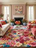 Hand Tufted Wool & Silk Area Rug, Colorful Botanical Floral Carpet, Boho Living Room Decor house warming flower