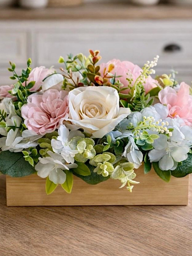 Farmhouse Floral Centerpiece in Wooden Box, Pink Peony Table Decor, MotherÕs Day Gift FLOWER DELIVERY