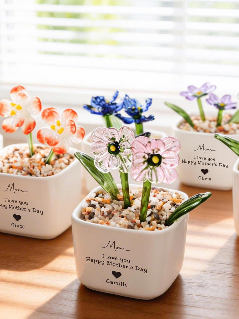 Custom Stained Glass Potted Plant,Handmade  Birth Glass Flower Potted,Mother's Day Gift For Mom,Thank You for Helping Me Grow,Gift for mom ANNIVERSARY