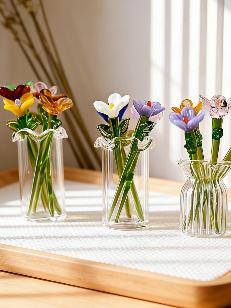 Mini Glass Flower Bouquet, Birth Month Flower Bouquet, Mini Flower Figurine, Birth Flower Sculpture, Home Decor Gift for Mom & Friends birthday flower
