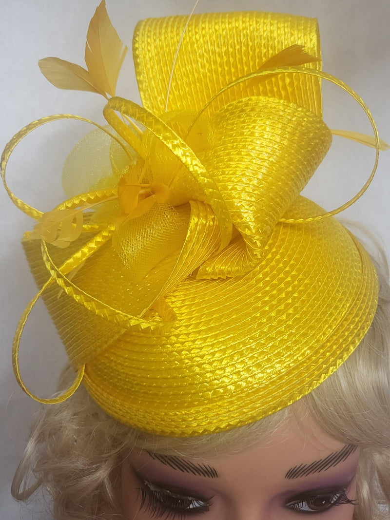 Yellow Fascinator Hat for Kentucky Derby, Elegant Occasion Headwear silk flower