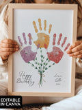 Happy Birthday Handprint Template for Toddlers, Flower Bouquet Handprint Art Birthday Aunt for Kids, DIY Grandma Gift from Grandkids Nana birthday flower