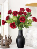 Dark Red Artificial Rose Bouquet: Faux Silk Flower Stems silk flower