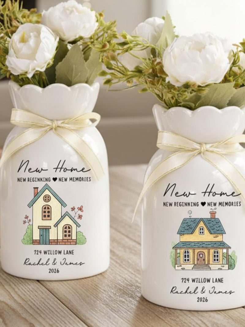 New Home Gift Flower Vase, Personalized House Vase, Housewarming Gift, Custom Address Vase, New Beginning Decor, Couple Gift house warming flower