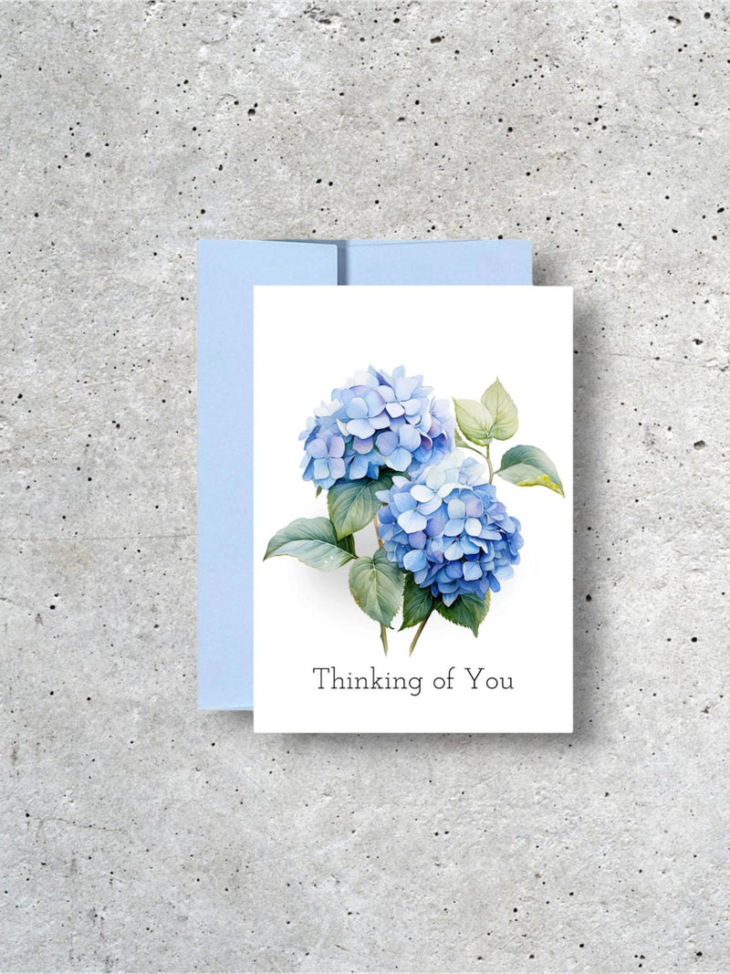 Blue Hydrangea Thinking of You Card, A2 Size Floral Sympathy Greeting Card, Blank Inside Card With Envelope sympathy flower