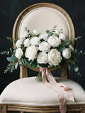 White Rose Bridal Bouquet, Artificial Greenery Wedding Flowers, Silk Bridesmaid Bouquet silk flower