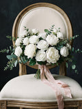 White Rose Bridal Bouquet, Artificial Greenery Wedding Flowers, Silk Bridesmaid Bouquet Bouquet