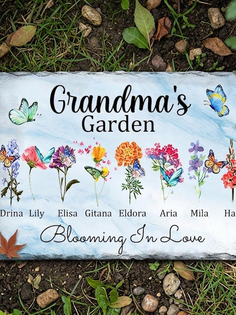 Birth Flower Garden Stone Plaque, Personalized Floral Garden Decor, Custom Gift for Mom, Sympathy Gift, Gifts from Daughter sympathy flower
