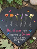 Birth Flower Garden Stone Plaque, Personalized Floral Garden Decor, Memorial Gift for Mom, Sympathy Gift, Gifts from Kids sympathy flower